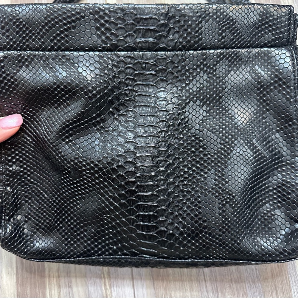 Nicole Miller Black Faux-Snake Shoulder Bag with Gold Accents - Picture 11 of 13